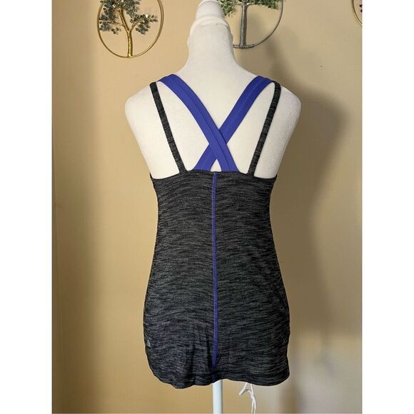 Lululemon Run For Gold Heathered Gray Heathered Black / Iris Flower Tank Size 4 - Picture 2 of 6